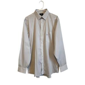 Stafford Smart Tech Gray Striped Button Dress Shirt Collared Long Sleeve Large